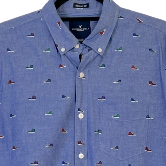 American Eagle Outfitters Mens Unisex Seriously Soft Casual Sneaker Print Shirt - Picture 1 of 9